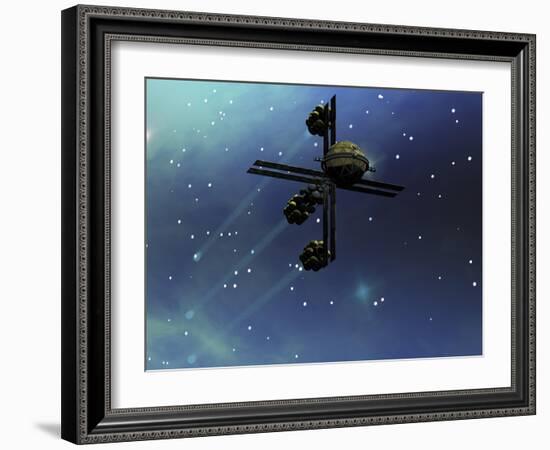 A Starship from Earth with Ion Drive Propulsion Explores the Cosmos-null-Framed Art Print