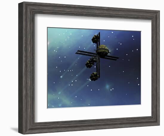 A Starship from Earth with Ion Drive Propulsion Explores the Cosmos--Framed Art Print