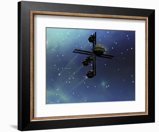 A Starship from Earth with Ion Drive Propulsion Explores the Cosmos--Framed Art Print