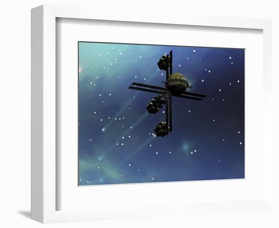 A Starship from Earth with Ion Drive Propulsion Explores the Cosmos--Framed Art Print