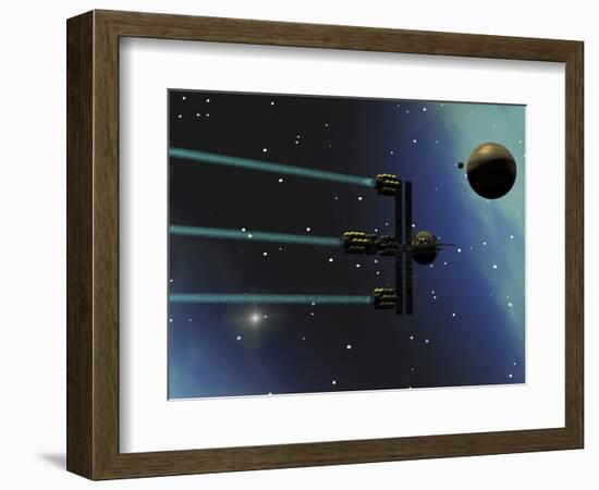 A Starship from Earth with Ion Drive Propulsion Explores the Cosmos-null-Framed Premium Giclee Print