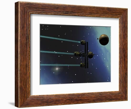 A Starship from Earth with Ion Drive Propulsion Explores the Cosmos-null-Framed Premium Giclee Print