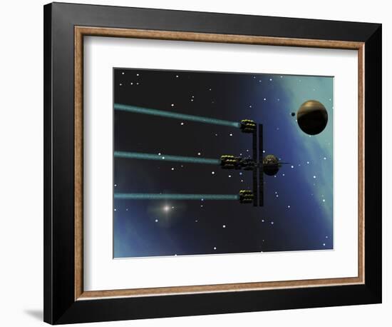 A Starship from Earth with Ion Drive Propulsion Explores the Cosmos-null-Framed Premium Giclee Print