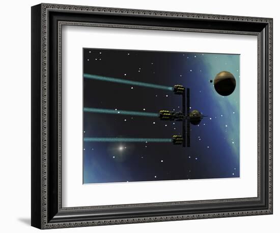 A Starship from Earth with Ion Drive Propulsion Explores the Cosmos-null-Framed Art Print