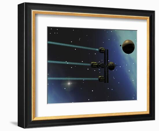 A Starship from Earth with Ion Drive Propulsion Explores the Cosmos-null-Framed Art Print