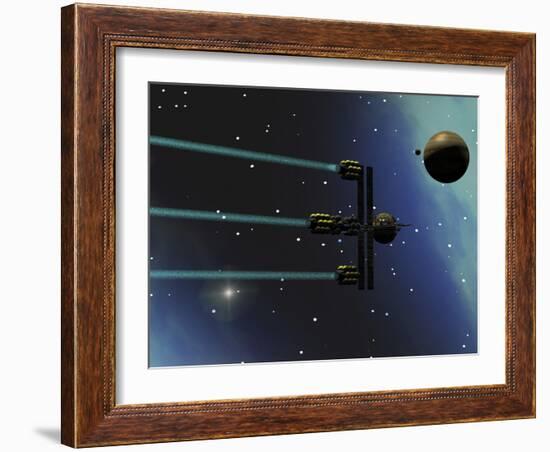 A Starship from Earth with Ion Drive Propulsion Explores the Cosmos-null-Framed Art Print