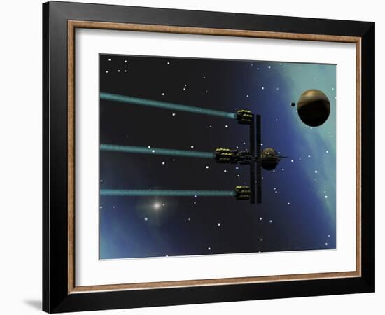 A Starship from Earth with Ion Drive Propulsion Explores the Cosmos-null-Framed Art Print