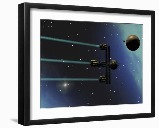 A Starship from Earth with Ion Drive Propulsion Explores the Cosmos-null-Framed Art Print