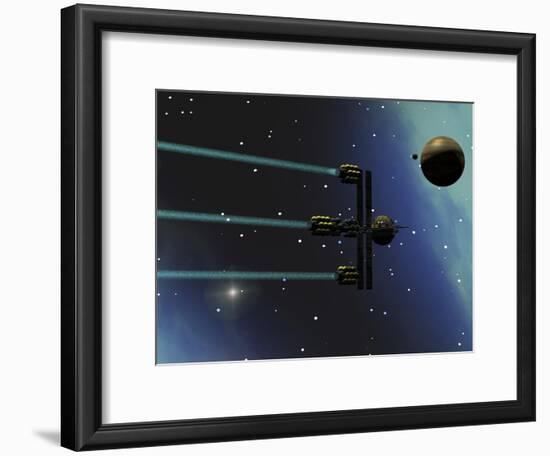 A Starship from Earth with Ion Drive Propulsion Explores the Cosmos-null-Framed Art Print