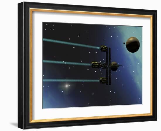 A Starship from Earth with Ion Drive Propulsion Explores the Cosmos-null-Framed Art Print