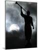 A Statue is Seen against a Cloudy Sky and a Partial Solar Eclipse-null-Mounted Photographic Print