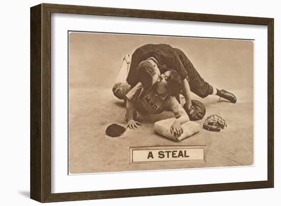 A Steal, Baseball Players Kissing-null-Framed Premium Giclee Print