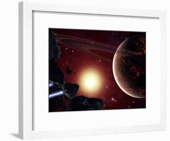 A Stealth Fighter En Route to Hades, a Ringed Planet-Stocktrek Images-Framed Photographic Print