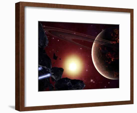 A Stealth Fighter En Route to Hades, a Ringed Planet-Stocktrek Images-Framed Photographic Print