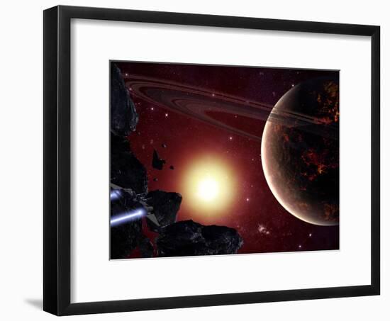 A Stealth Fighter En Route to Hades, a Ringed Planet-Stocktrek Images-Framed Photographic Print