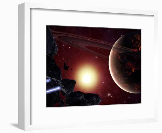 A Stealth Fighter En Route to Hades, a Ringed Planet-Stocktrek Images-Framed Photographic Print