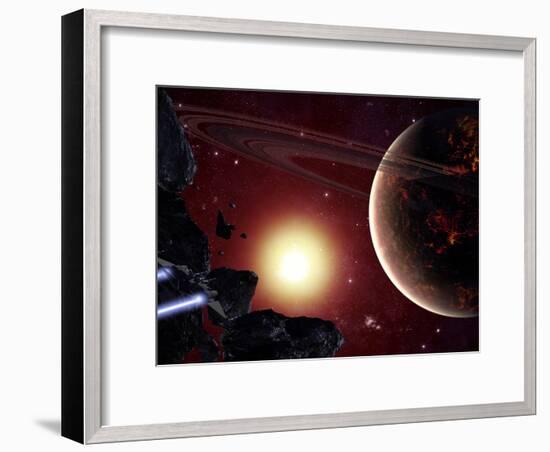 A Stealth Fighter En Route to Hades, a Ringed Planet-Stocktrek Images-Framed Photographic Print