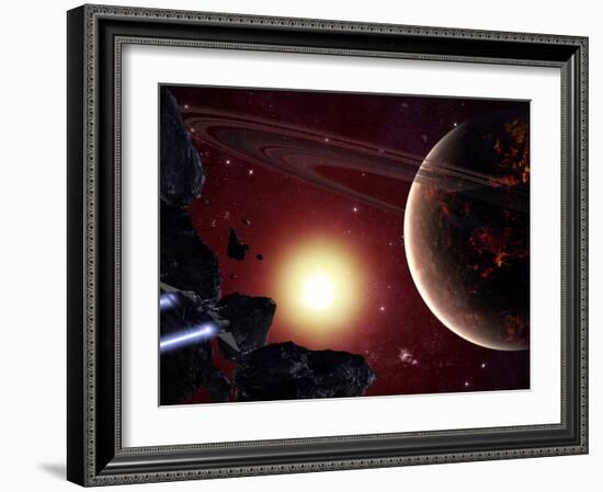 A Stealth Fighter En Route to Hades, a Ringed Planet-Stocktrek Images-Framed Photographic Print