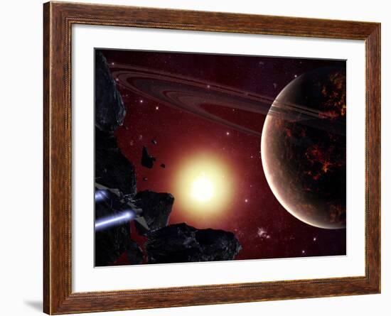 A Stealth Fighter En Route to Hades, a Ringed Planet-Stocktrek Images-Framed Photographic Print