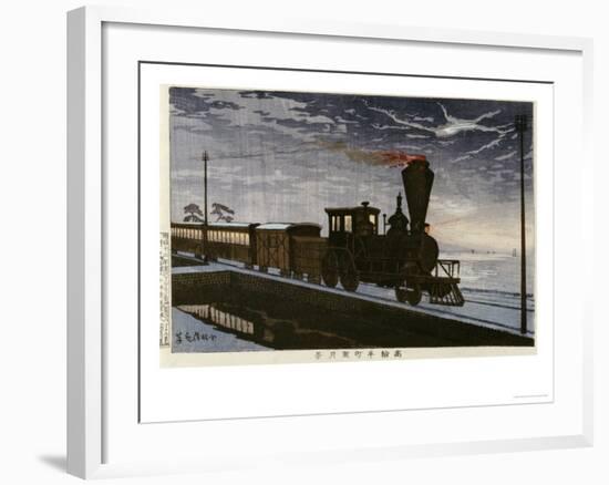 A Steam Locomotive in Hazy Moonlight-Kobayashi Kiyochika-Framed Giclee Print