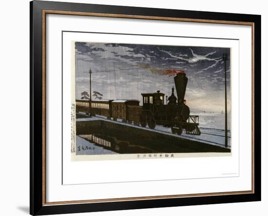 A Steam Locomotive in Hazy Moonlight-Kobayashi Kiyochika-Framed Giclee Print