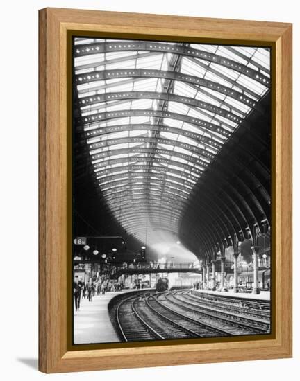 A Steam Train Entering York Railway Station, Yorkshire, England-null-Framed Premier Image Canvas