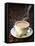 A Steaming Cup of Coffee on Coffee Beans-Peter Sapper-Framed Premier Image Canvas