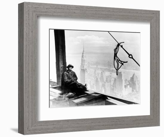 A Steel Worker Rests on a Girder at the 86th Floor of the New Empire State Building-null-Framed Photographic Print