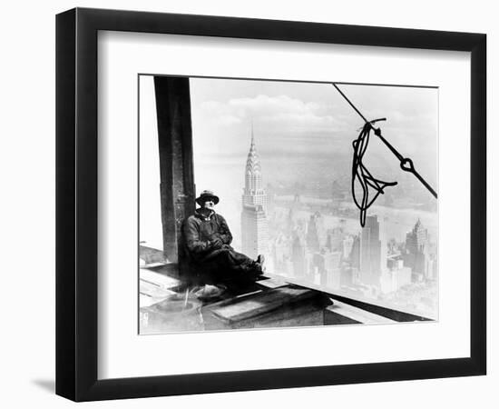 A Steel Worker Rests on a Girder at the 86th Floor of the New Empire State Building-null-Framed Photographic Print