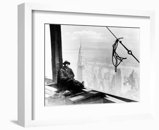 A Steel Worker Rests on a Girder at the 86th Floor of the New Empire State Building-null-Framed Photographic Print