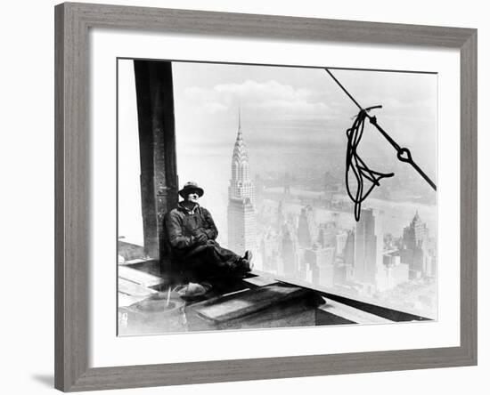 A Steel Worker Rests on a Girder at the 86th Floor of the New Empire State Building-null-Framed Photographic Print