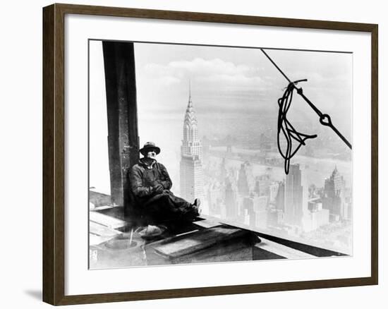 A Steel Worker Rests on a Girder at the 86th Floor of the New Empire State Building-null-Framed Photographic Print