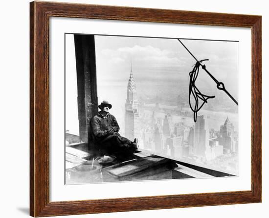 A Steel Worker Rests on a Girder at the 86th Floor of the New Empire State Building-null-Framed Photographic Print