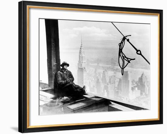 A Steel Worker Rests on a Girder at the 86th Floor of the New Empire State Building-null-Framed Photographic Print