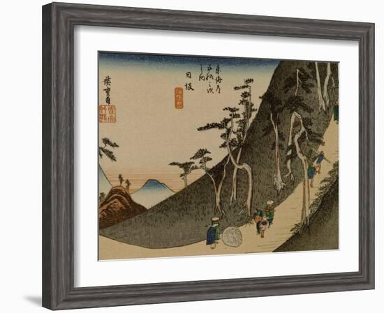 A Steep Road in the Mountains Near Nissaka-Utagawa Hiroshige-Framed Art Print