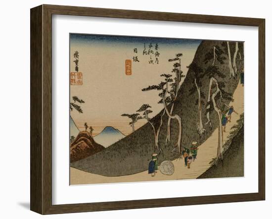 A Steep Road in the Mountains Near Nissaka-Utagawa Hiroshige-Framed Art Print