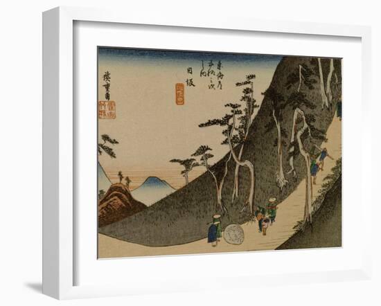 A Steep Road in the Mountains Near Nissaka-Utagawa Hiroshige-Framed Art Print