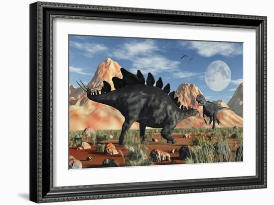 A Stegosaurus Defending Itself from an Attacking Allosaurus-Stocktrek Images-Framed Art Print