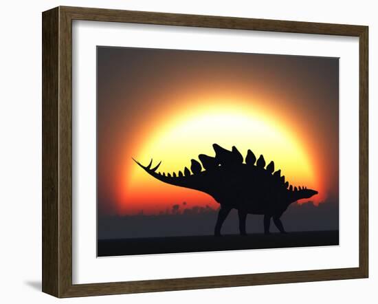 A Stegosaurus Silhouetted Against the Setting Sun at the End of a Prehistoric Day-Stocktrek Images-Framed Photographic Print