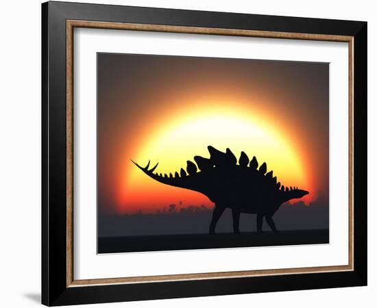 A Stegosaurus Silhouetted Against the Setting Sun at the End of a Prehistoric Day-Stocktrek Images-Framed Photographic Print