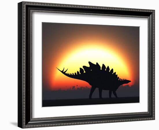 A Stegosaurus Silhouetted Against the Setting Sun at the End of a Prehistoric Day-Stocktrek Images-Framed Photographic Print