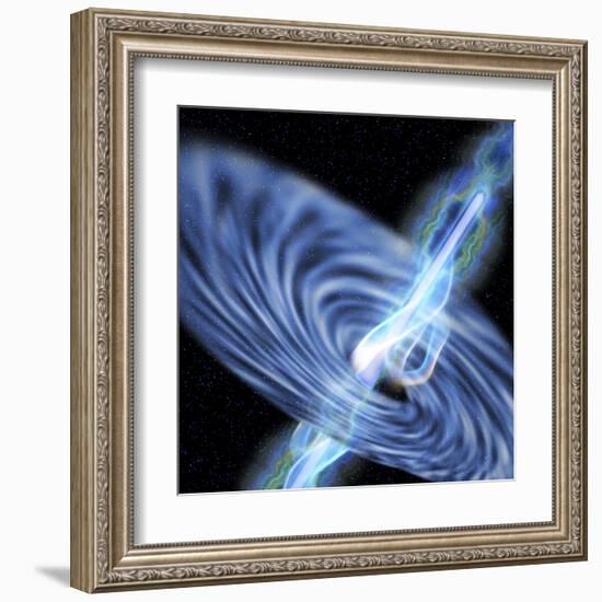 A Stellar Black Hole Emits Streams of Plasma from its Event Horizon-null-Framed Art Print