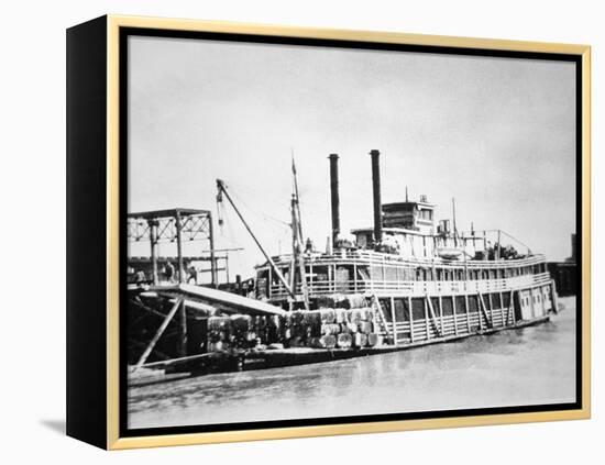 A Stern-Wheeler Loaded with Cotton Bales at New Orleans, C.1900 (B/W Photo)-American-Framed Premier Image Canvas