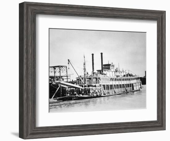 A Stern-Wheeler Loaded with Cotton Bales at New Orleans, C.1900 (B/W Photo)-American-Framed Premium Giclee Print