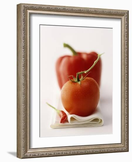 A Still Life Featuring a Red Pepper, a Tomato and a Red Chilli-Michael Wissing-Framed Photographic Print