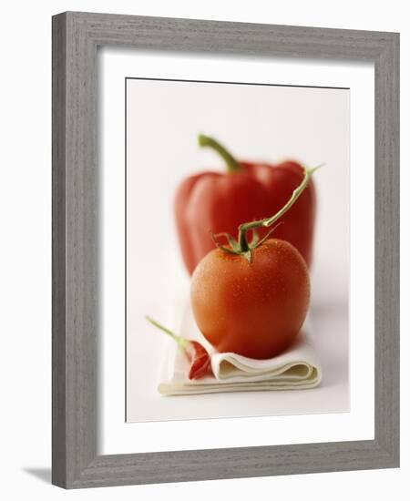 A Still Life Featuring a Red Pepper, a Tomato and a Red Chilli-Michael Wissing-Framed Photographic Print