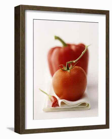 A Still Life Featuring a Red Pepper, a Tomato and a Red Chilli-Michael Wissing-Framed Photographic Print