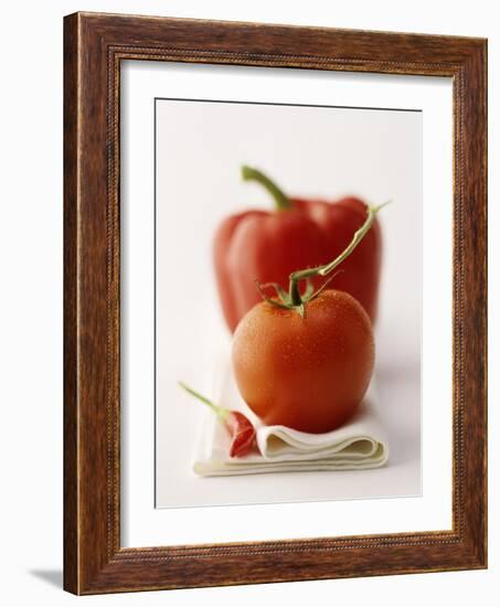 A Still Life Featuring a Red Pepper, a Tomato and a Red Chilli-Michael Wissing-Framed Photographic Print