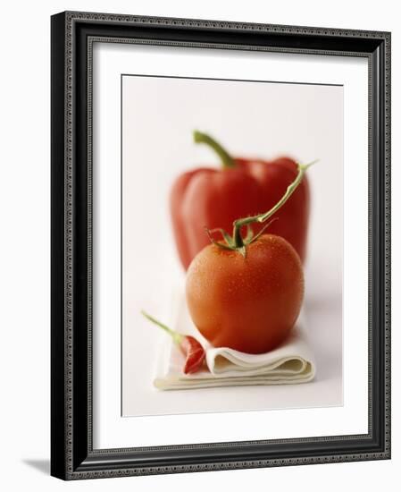 A Still Life Featuring a Red Pepper, a Tomato and a Red Chilli-Michael Wissing-Framed Photographic Print