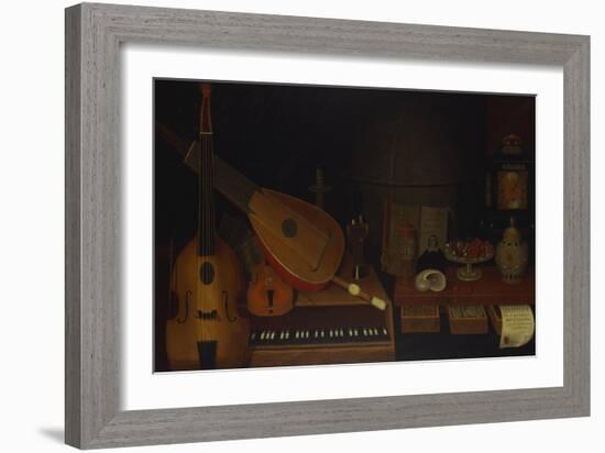 A Still Life of a Large Viol, a Lute, a Violin, a Recorder, and a Harpsichord with a Terrestrial…-Jon Arnold-Framed Giclee Print